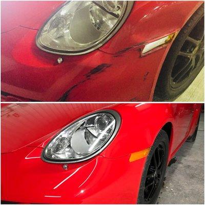 Porsche Cayman Fender Bender Repair. Lifetime warranty on Paint and Labor