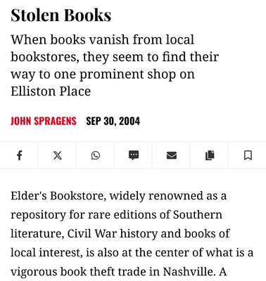 An excerpt of investigative reporting into Elder's book theft