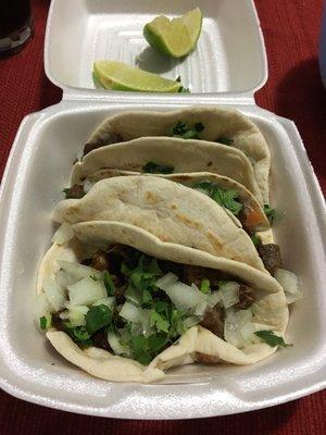 Beef tacos on flour; my fave!