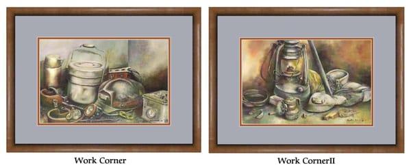 This set of prints show a miner's gear during the 1950s in WORK CORNER & the 1940s in WORK CORNER II...