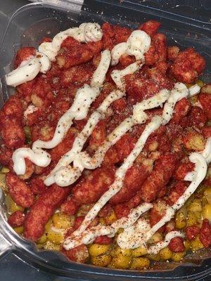 Corn with flaming hot Cheetos