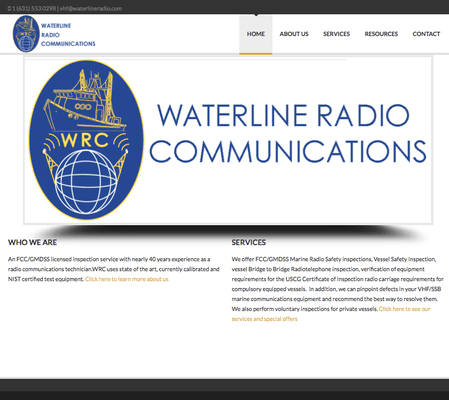 If you own a boat - Waterline Radio Communications is a great resource for you. Logo by Peconic Bay Web Design.