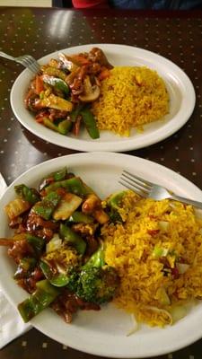 Dinner is served! Garlic beef and Szechuan beef!  Great value and very good taste!