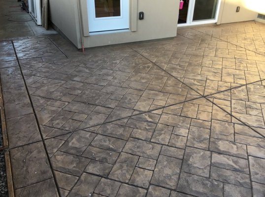 Ashlar slate stamped concrete patio