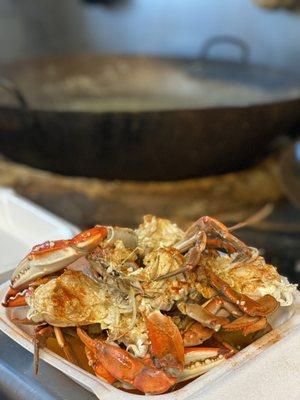 Garlic crab tray, topped with our homemade butter and cajun seasoning.