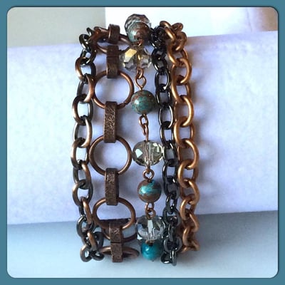 Copper Multi-Chain Bracelet with Calsilica & Swarovski Crystal