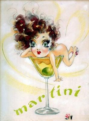 MARTINI GIRL PIN-UP - Original watercolor. Circa 1939, fine art prints now available at the Vanguard, Carmel, Ca.