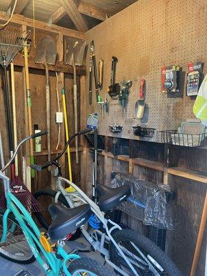 Storage shed arranged and organized