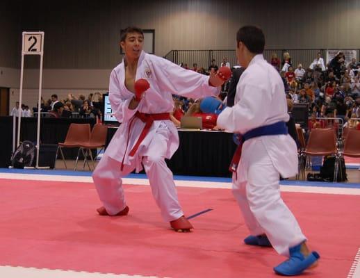 Kiyoto Higgins sparring in the Mens black belt 15-17yr old division at the US Nationals 2011 in Arlington Texas.