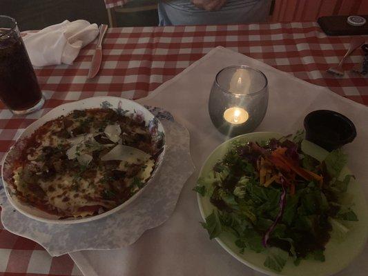 Baked ravioli and house salad