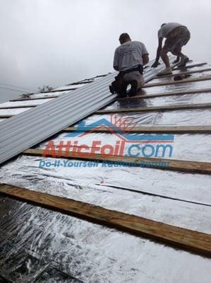 Roof systems that have battens or built-in air spaces are inexpensive and very effective for radiant barrier foil.