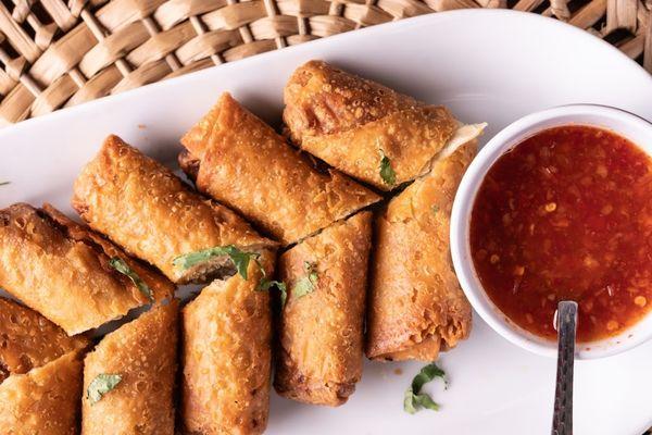 Chicken Spring Rolls 
With sweet and spicy sauce