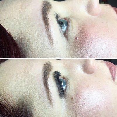 Before and after of volume lashes