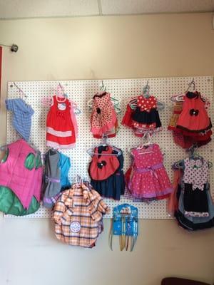 Limited selection of small dog clothes.