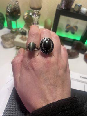 Cats eye ring and black obsidian with beryl