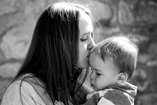 Mother and son illuminated