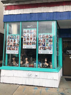 This is the front of the braiding shop where we have our mannequin heads and accessories for display