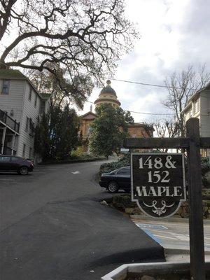 Exit on Maple Street from Hwy. 80, pass bridge turn, make left turn into driveway, across from Placer County Historic Courthouse.