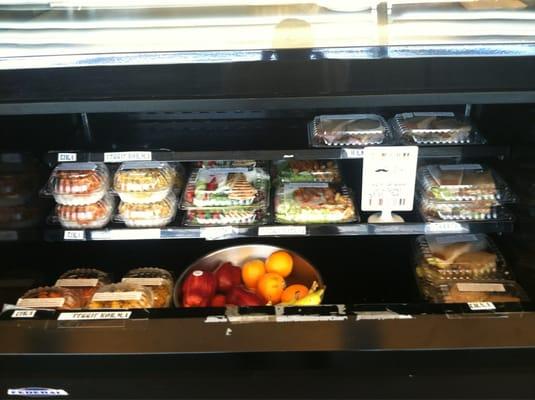 Cold sandwiches, salads, fruit and Indian food (they heat it up for you!)