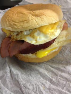 The SUPER PIG? Bacon, ham, egg, cheese and sausage.