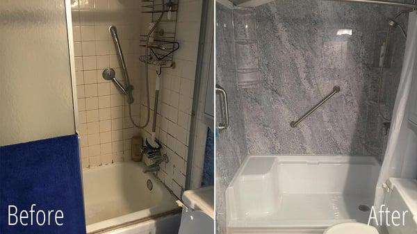 Before & After - Bathtub to Shower remodel with EasyCare Acrylic.