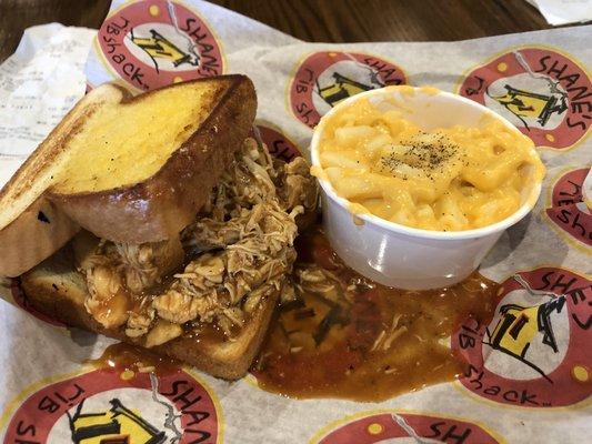 CHOPPED BBQ CHICKEN SANDWICH with MAC & CHEESE