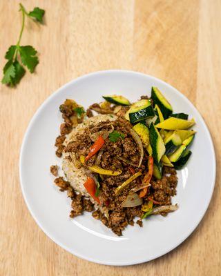 Taco Bowl with Rice and Zuchini