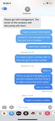 He blocked me when I been asked to talk to owner and never got in contact to provide the number