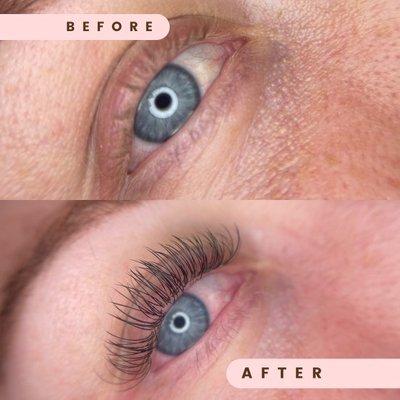 Closeup before and after eyelash extensions