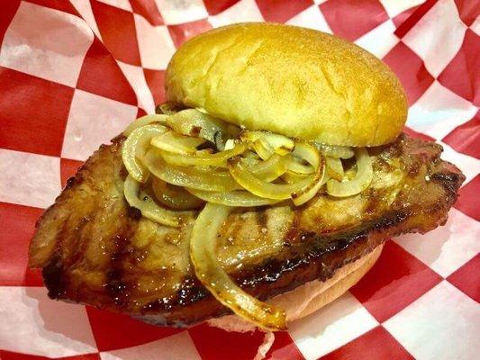 Pork-Chop burger with sauté onions