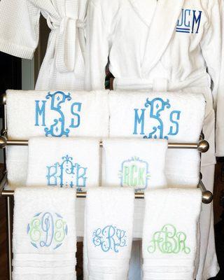 Monogrammed towels and robes add the perfect touch to any bathroom!