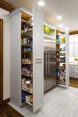 For this custom kitchen remodel, we created ample storage space that comes out for access - no crawling into dark cabinets...