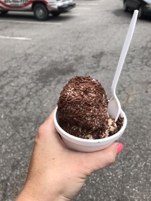 Coffee ice cream with chocolate jimmies