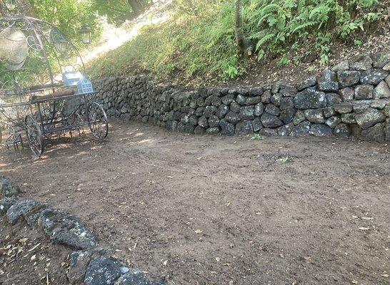 Lava rock retaining wall