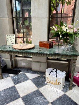 Gift table at the entrance of the venue.