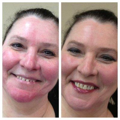 Example of how the right moisturizer and foundation can help your skin and happy glow!