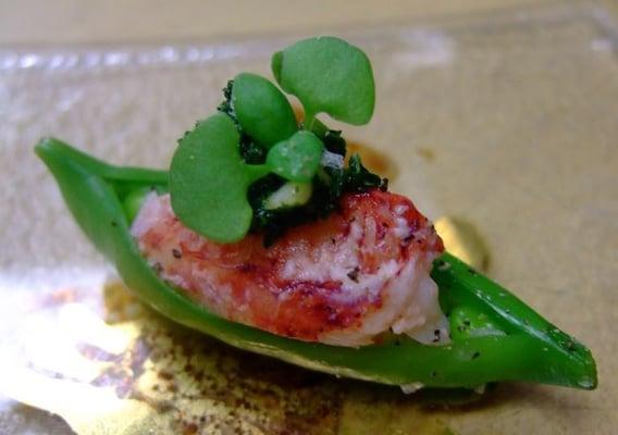 Truffle Butter Poached Lobster in a Farmers Market Sugar Pea with Micro Mache