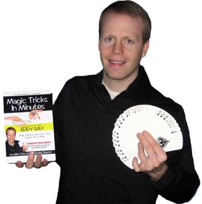 Eddy Ray with his book, Magic Tricks in Minutes