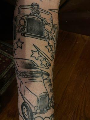 Outline of my (In-progress) Hot Rod sleeve. To be colored-in soon.