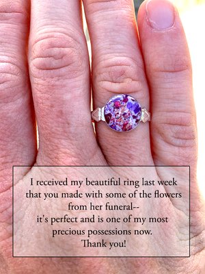 Delicate ring made using funeral flowers