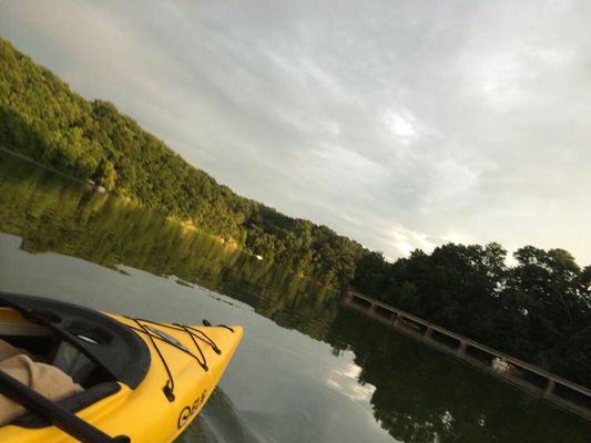 Kayaking and fishing at lake linganore beach