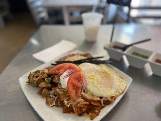 Red chilaquiles potatoes n beans