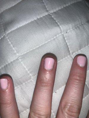 Sloppy paint job, untrimmed cuticles.