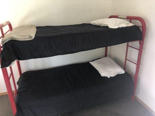 One of the 2 sets of bunks in the cabin. The other set had a double bed on the bottom. There were 2 mattresses on the floor in the loft.