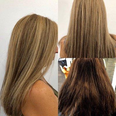 Box color dye corrective color.. transition .. caramel beige blonde round 1!