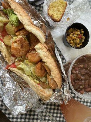 Shrimp Po Boy + Red Beans & Rice. (And all the fix'ns)