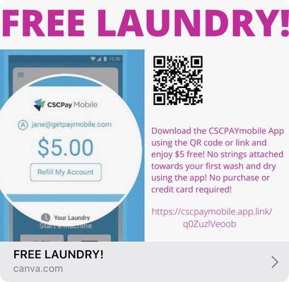 Enjoy doing your laundry for FREE!  https://cscpaymobile.app.link/q0ZuzlVeoob