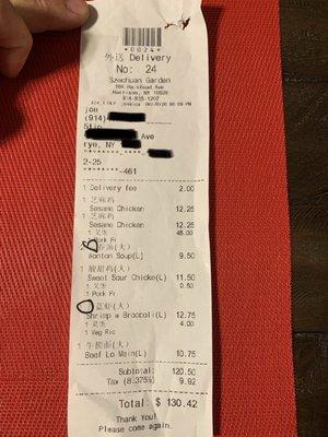 $45 for pork fried rice. Then I have to dispute it with my credit card company.