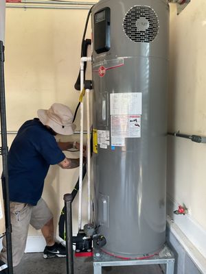 Wes installing new heat pump hot water heater. These have $2350.00 in rebates this year. Call us with any questions you may have.