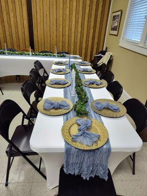 Rent the whole look tables, chairs, linens, chargers, and decor.